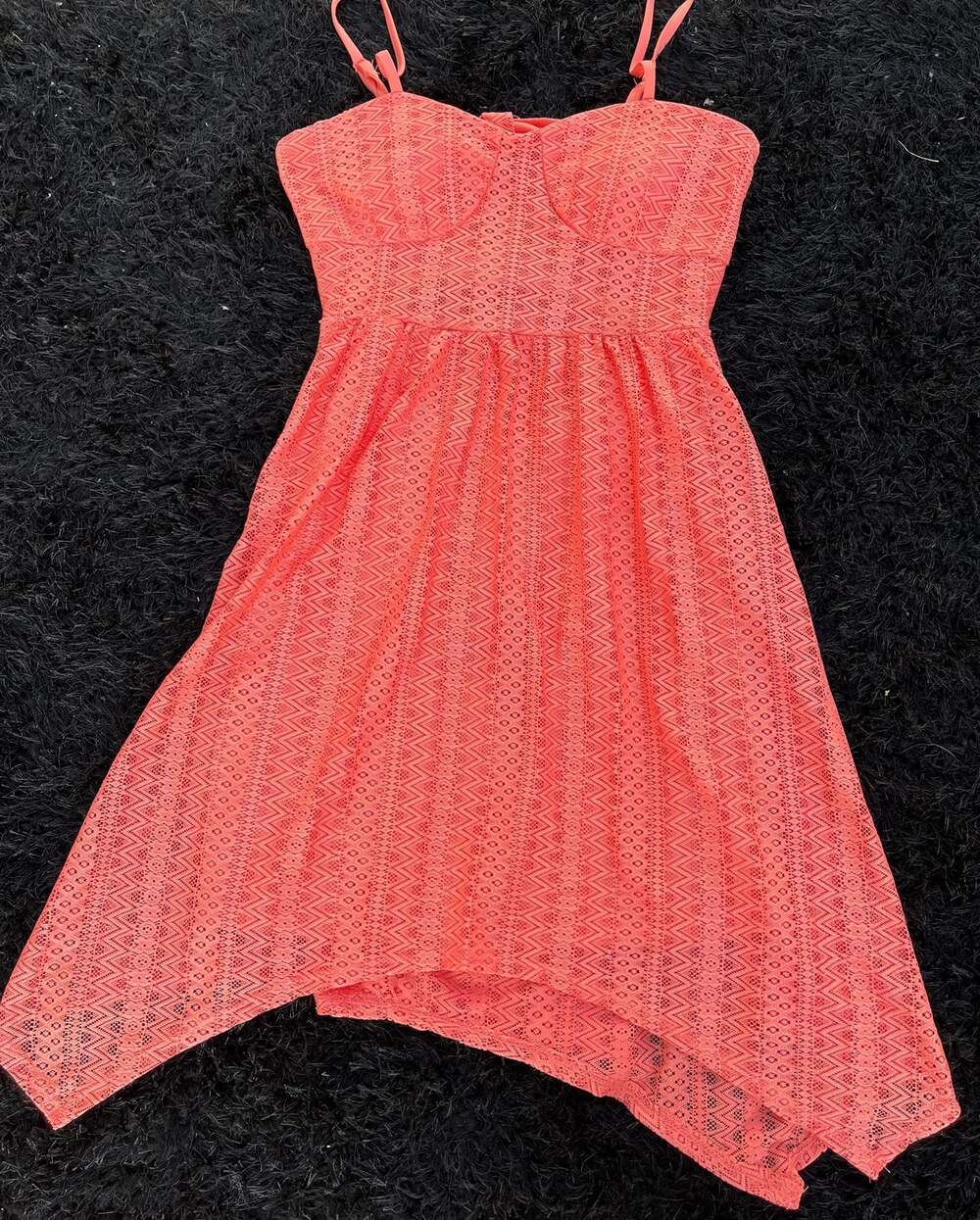 Almost Famous Coral Lace Handkerchief Hem Dress Size XL